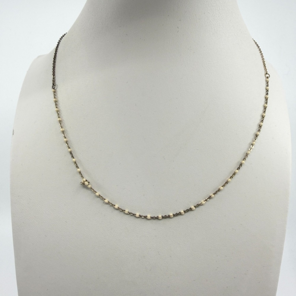 Delicate Cream Bead Chain Necklace Gold Tone Minimalist Boho Layering Essential